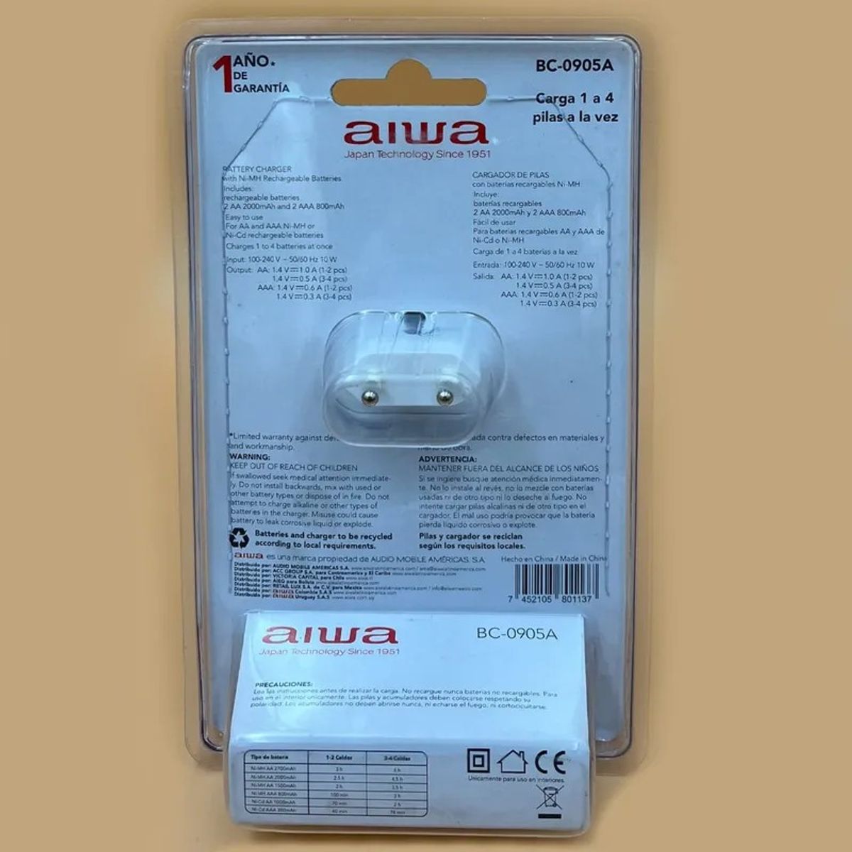 AIWA - Cargador De Pilas Aiwa Aaaaa + 2aa 2000mah + 2aaa 800mah Blanco