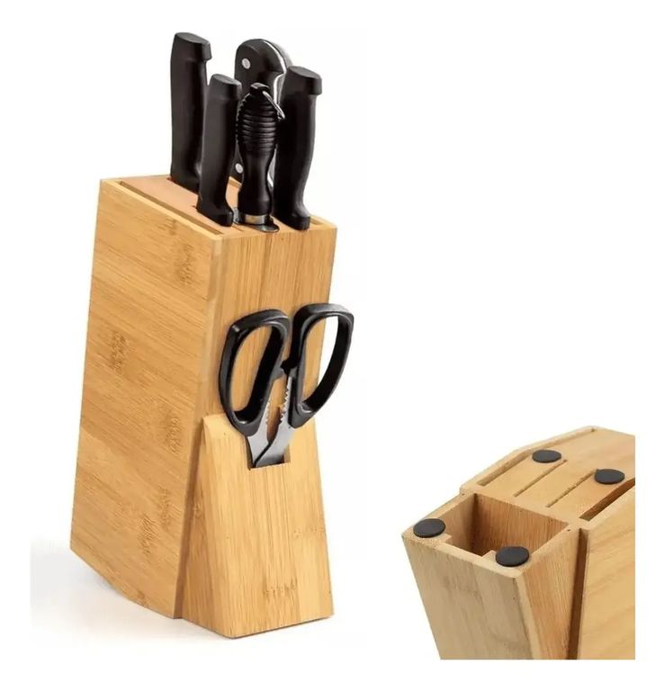 Porta Cuchillo Soporte Para Cuchillos Bambu 6 Compartimiento