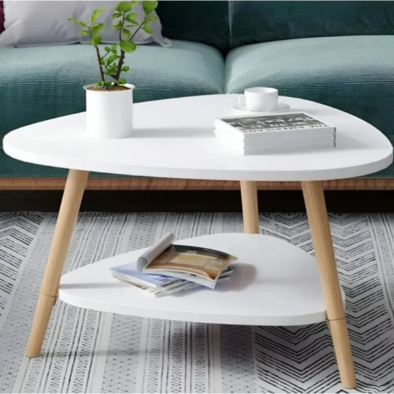 GENERICO - Mesa de centro triangular blanca 60x60x42 cm 2 niveles