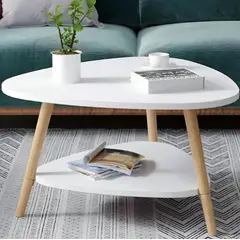 GENERICO - Mesa de centro triangular blanca 60x60x42 cm 2 niveles