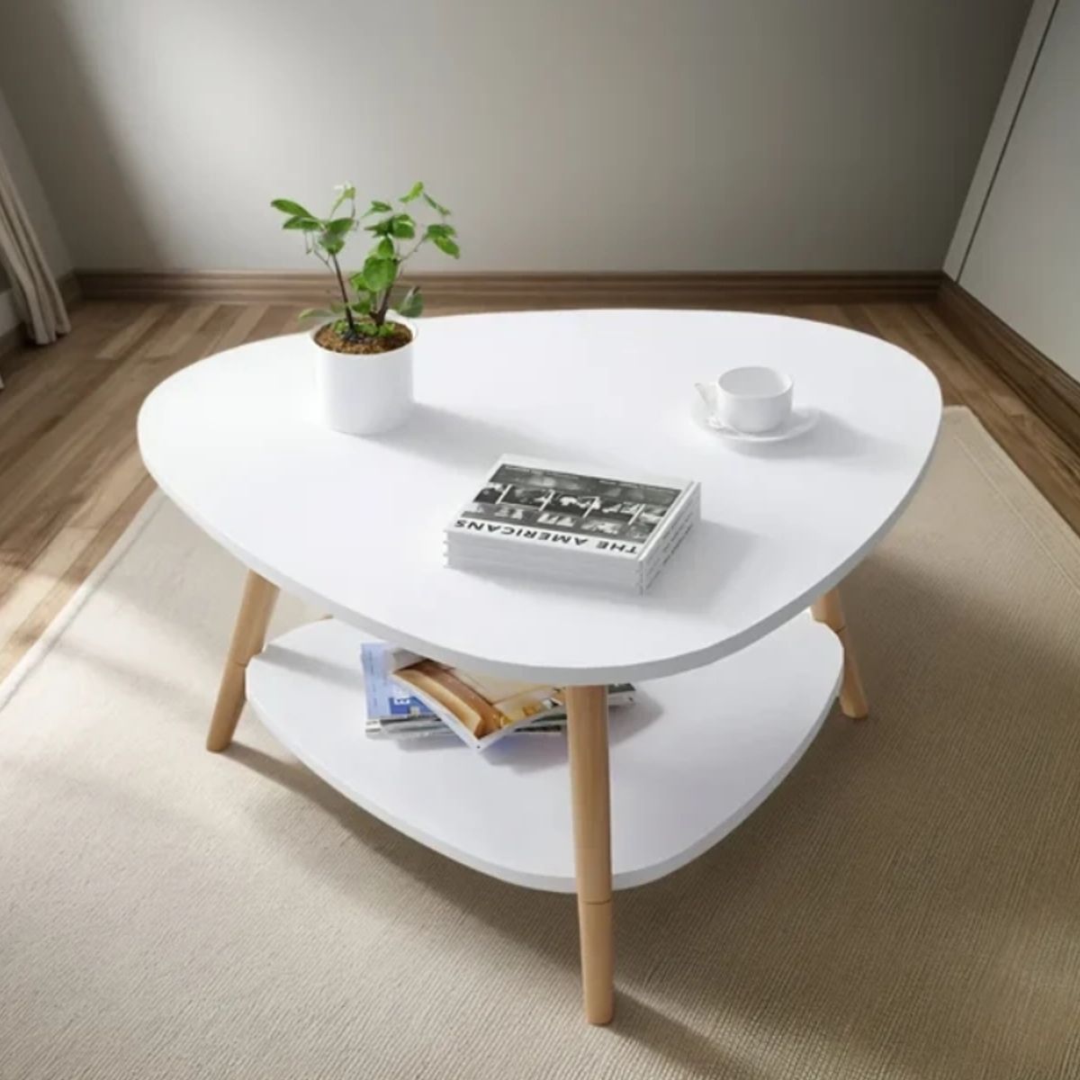 GENERICO - Mesa de centro triangular blanca 60x60x42 cm 2 niveles
