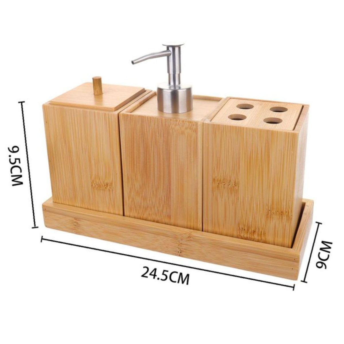 OEM - Set Juego De Baño 3 Pieza Madera Jabon Dispensador Cepillo