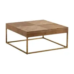 OEM - Mesa De Centro Mesa Lateral Madera Base Metal Cuadrada