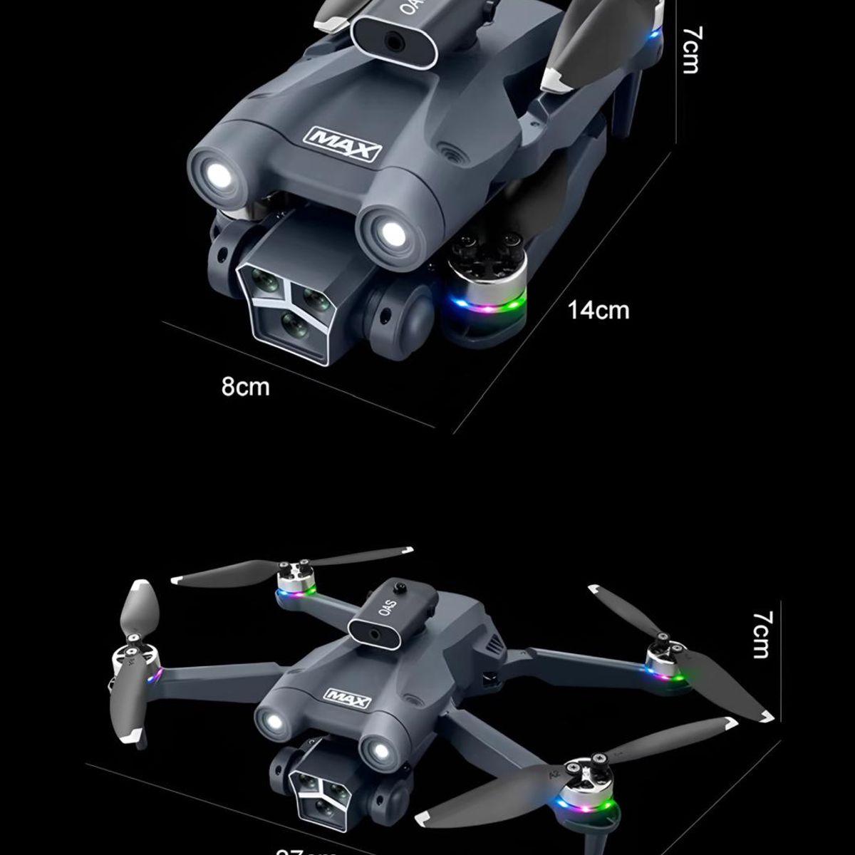 ACTUAL - Dron 4k Doble Cámara Control Remoto y Pantalla Luces Led y Bolso