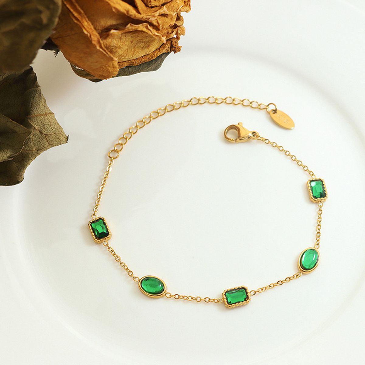 LUX JOYAS - Pulsera Baño Oro Amarillo 18k Cadena Esmeralda Formas