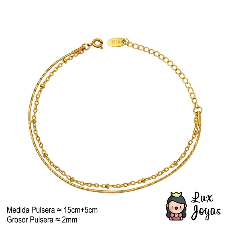 LUX JOYAS - Pulsera Baño Oro Amarillo 18k Topo Cadena Pelotitas
