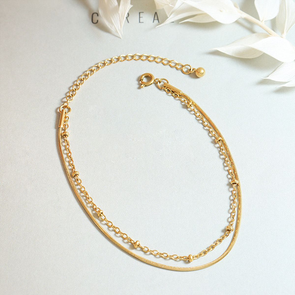 LUX JOYAS - Pulsera Baño Oro Amarillo 18k Topo Cadena Pelotitas