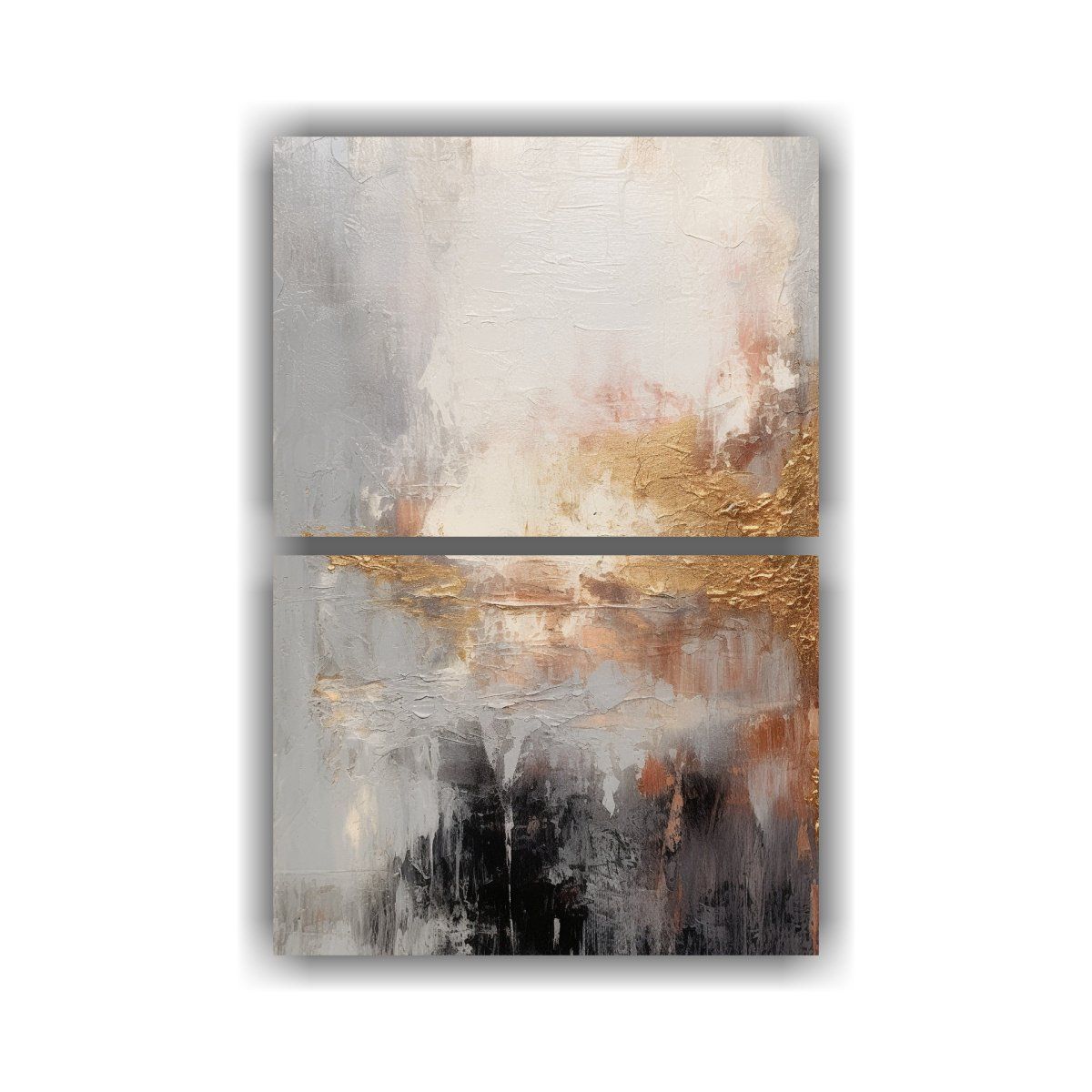 GENERICO - Díptico Abstracto En Azul Gris Oscuro Y Blanco 65x100 Cm