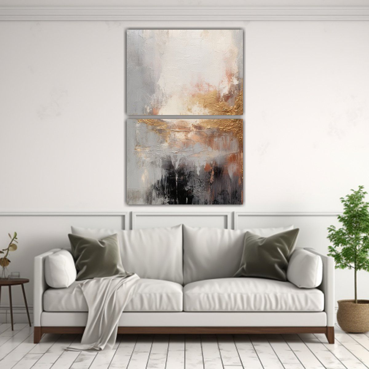 GENERICO - Díptico Abstracto En Azul Gris Oscuro Y Blanco 65x100 Cm