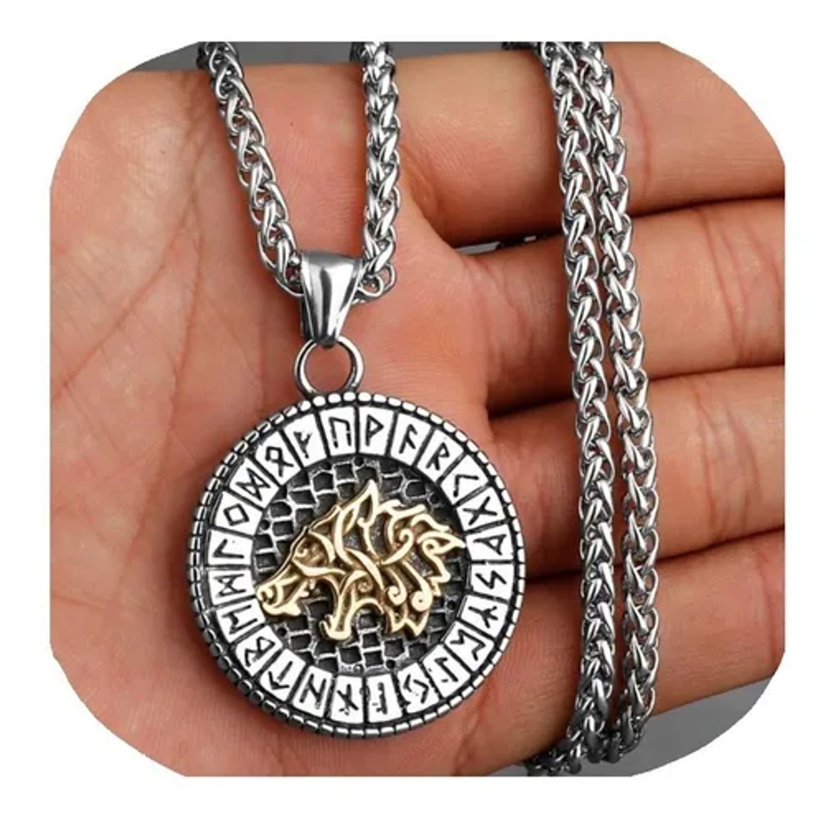 GENERICO - Collar Vikingo Lobo Acero Hombre Moda Vikinga