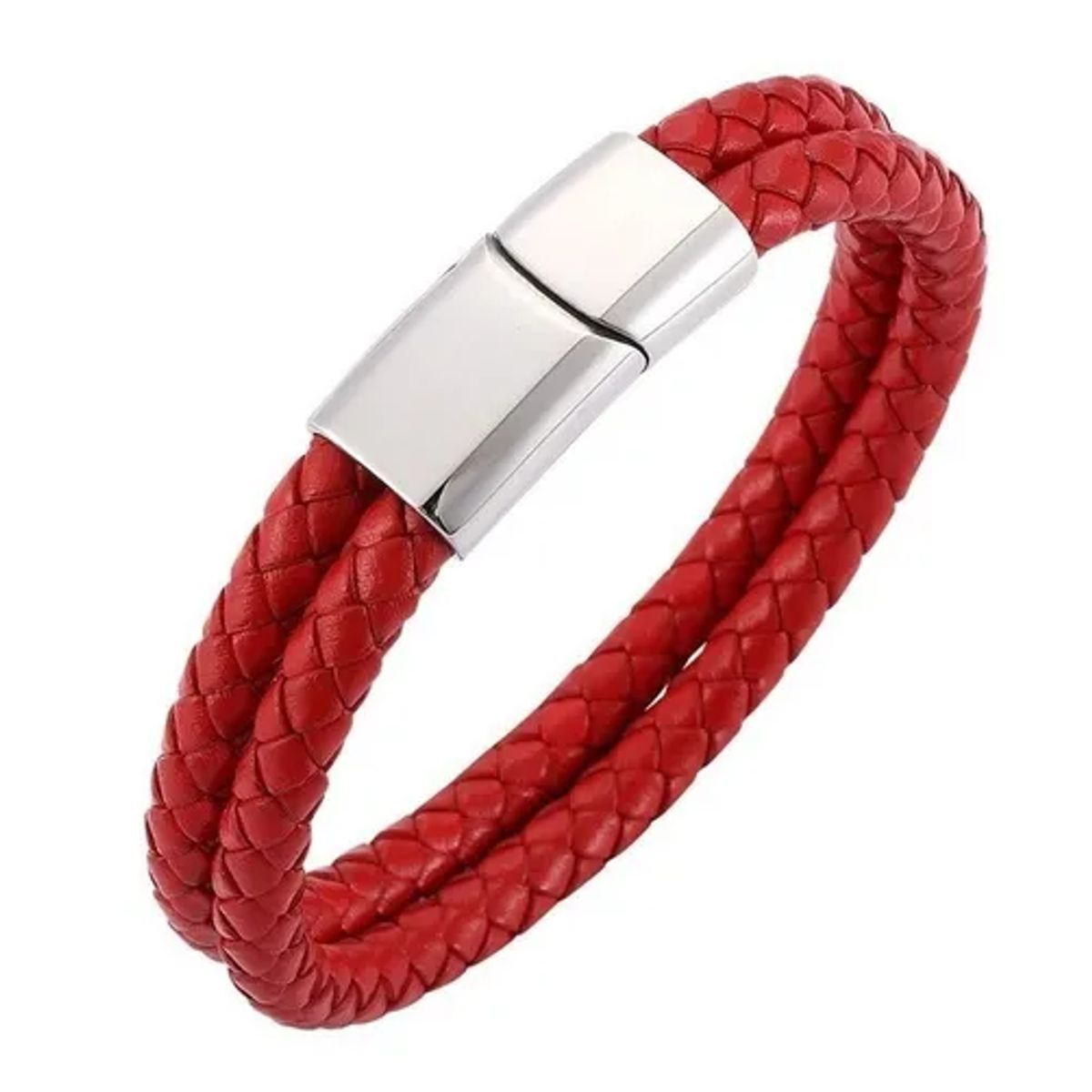 GENERICO - Pulsera De Cuero Rojo And Silve Hombre Moda Masculina Royal Madriz