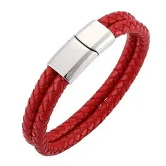 GENERICO - Pulsera De Cuero Rojo And Silve Hombre Moda Masculina Royal Madriz