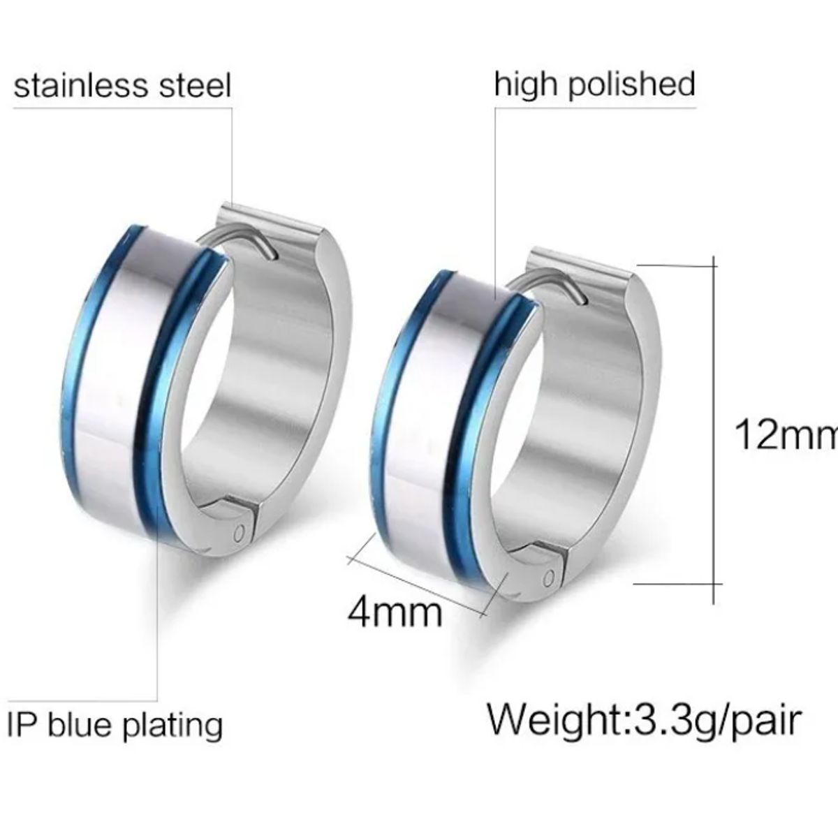 GENERICO - Aros Punk Hombre Mujer Silver Blue Manba Earing Royal Madriz