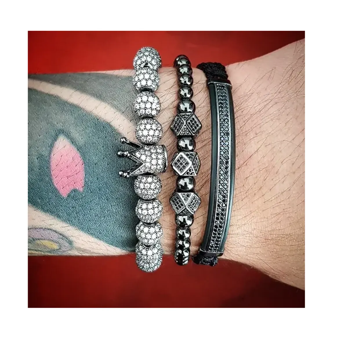 GENERICO - Conjunto 3 Pulsera Black Space Hombre Caballeros Moda