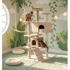 SPACE HOME - Rascador Gimnasio para Gatos XL Beige con Múltiples Niveles
