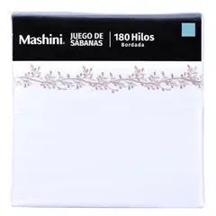 NEWTREE - Juego de Sábanas 2 Plazas Mashini 180 Hilos Bordado Ramas Beige