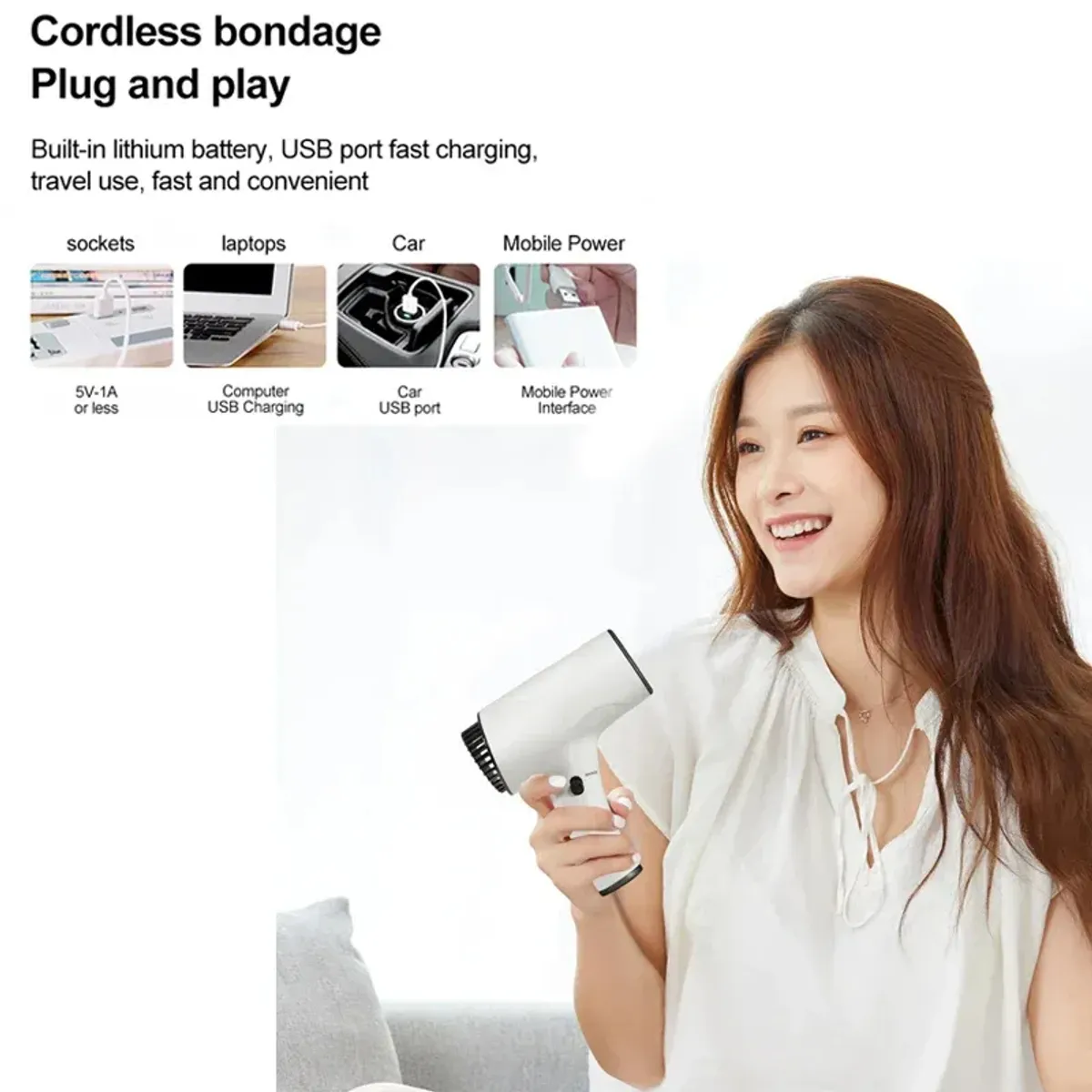 TIOZONEY - Secador de pelo portátil inalámbrico multifuncional - Negro