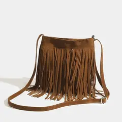 TIOZONEY - Bolsos bandolera vintage con borlas para mujer - Marrón