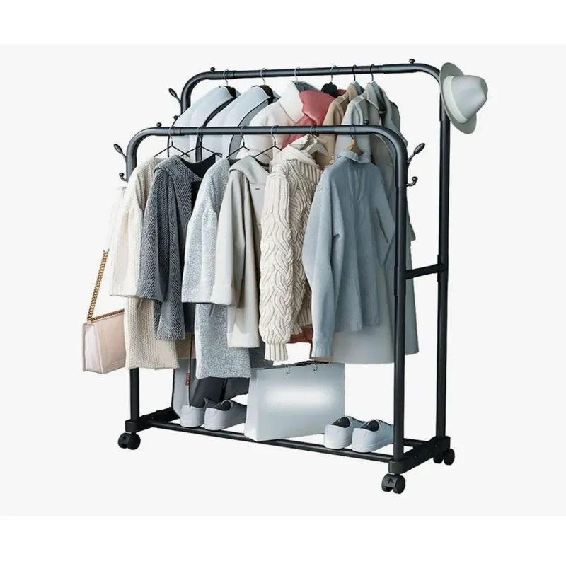 GENERICO - Rack Perchero Colgar Ropa Tipo Armario 2 Niveles Rodante Color Negro