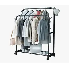 GENERICO - Rack Perchero Colgar Ropa Tipo Armario 2 Niveles Rodante Color Negro