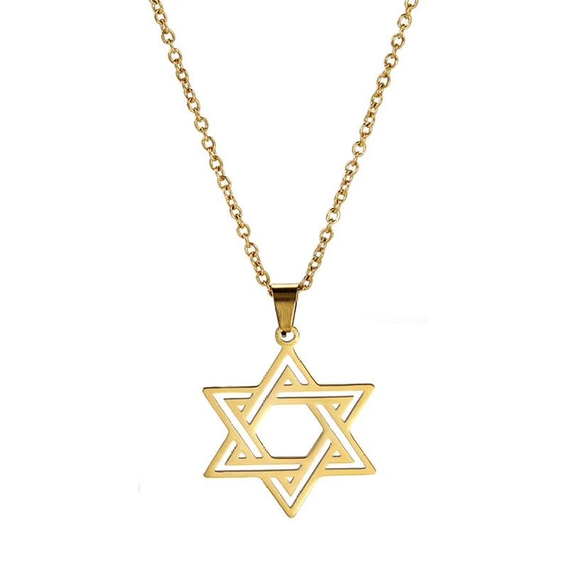 TODOJOYAS - Colgante Collar Estrella David Biselada Acero Dorado
