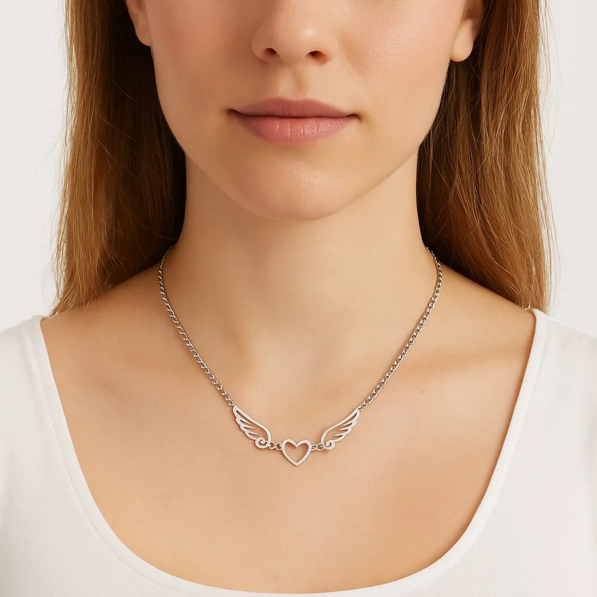 TODOJOYAS - Collar Alas de Ángel corazón Acero Plateado