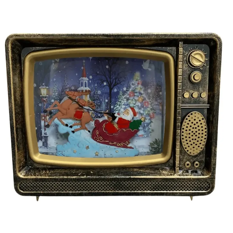 MOVI - Adorno Navideño TV Retro con Santa y Nieve