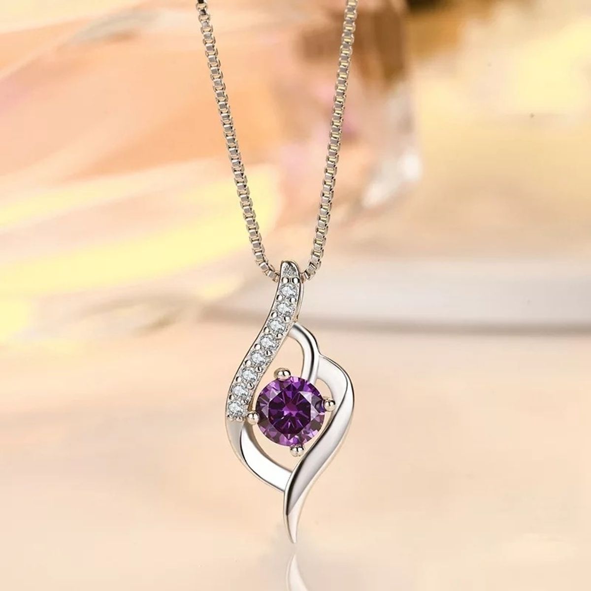 VOUSEZ - Collar plata 925 gota de agua amatista joya mujer elegante