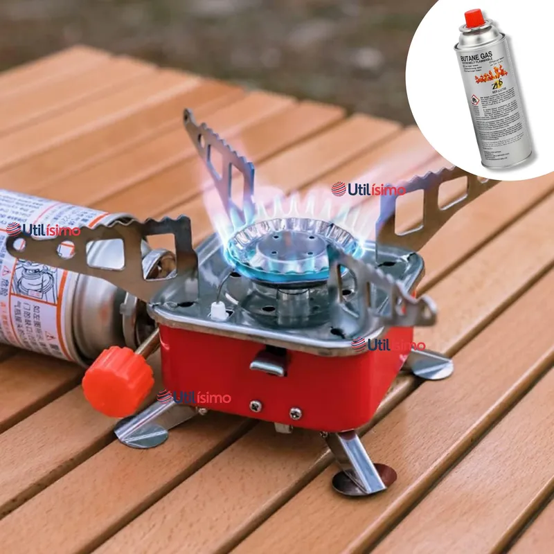 LINE - Mini Estufa A Gas Portátil+Cartucho Recarga Gas Butano 220g