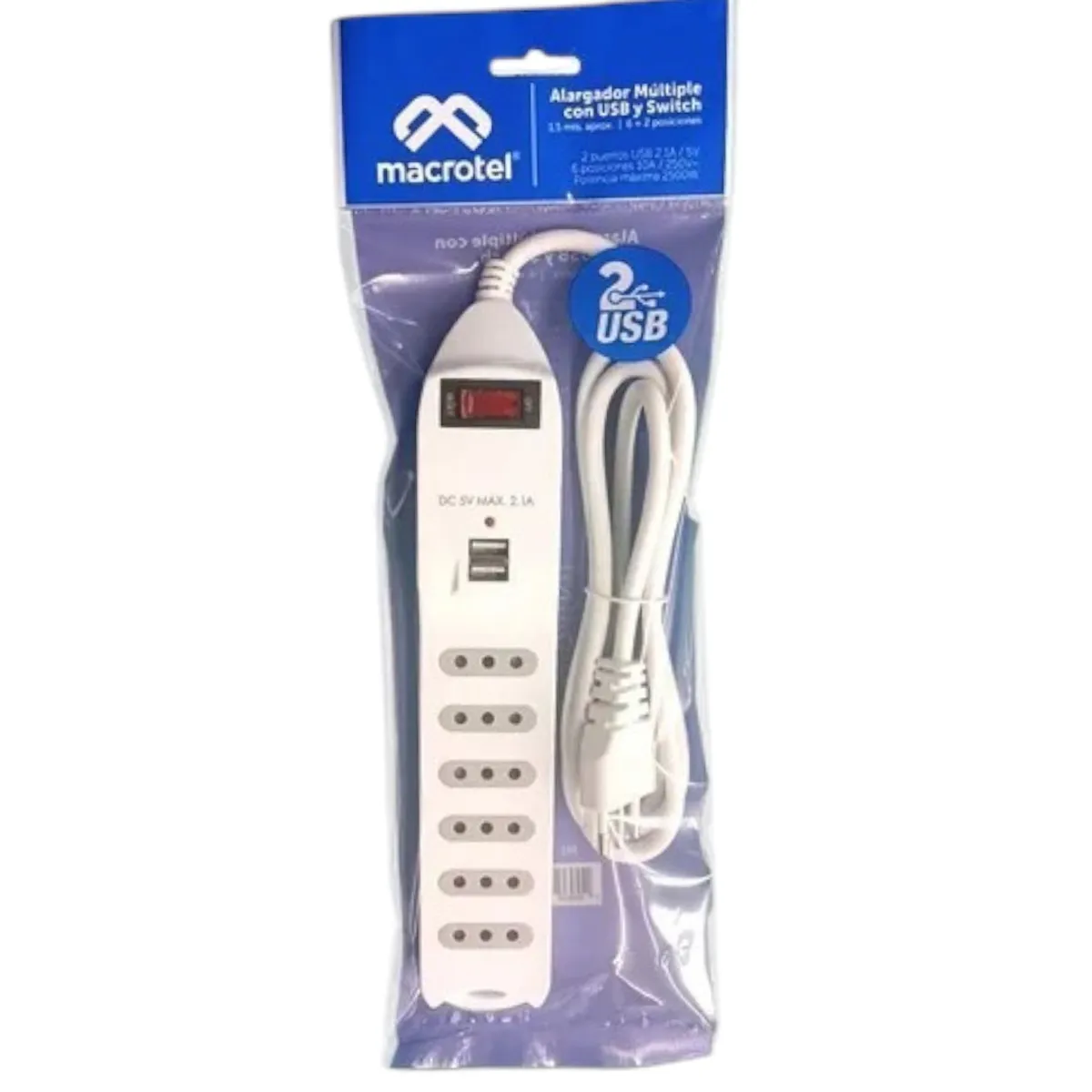 MACROTEL - Alargador Macrotel Con Switch 6 Posiciones + 2 Usb 15mt