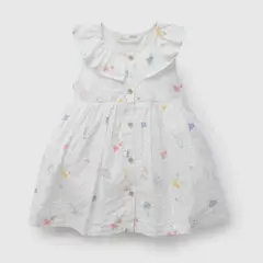 COLLOKY - Vestido Blanco Vuelos de Niña Infantil talla 3/6 M a 24m/36 M