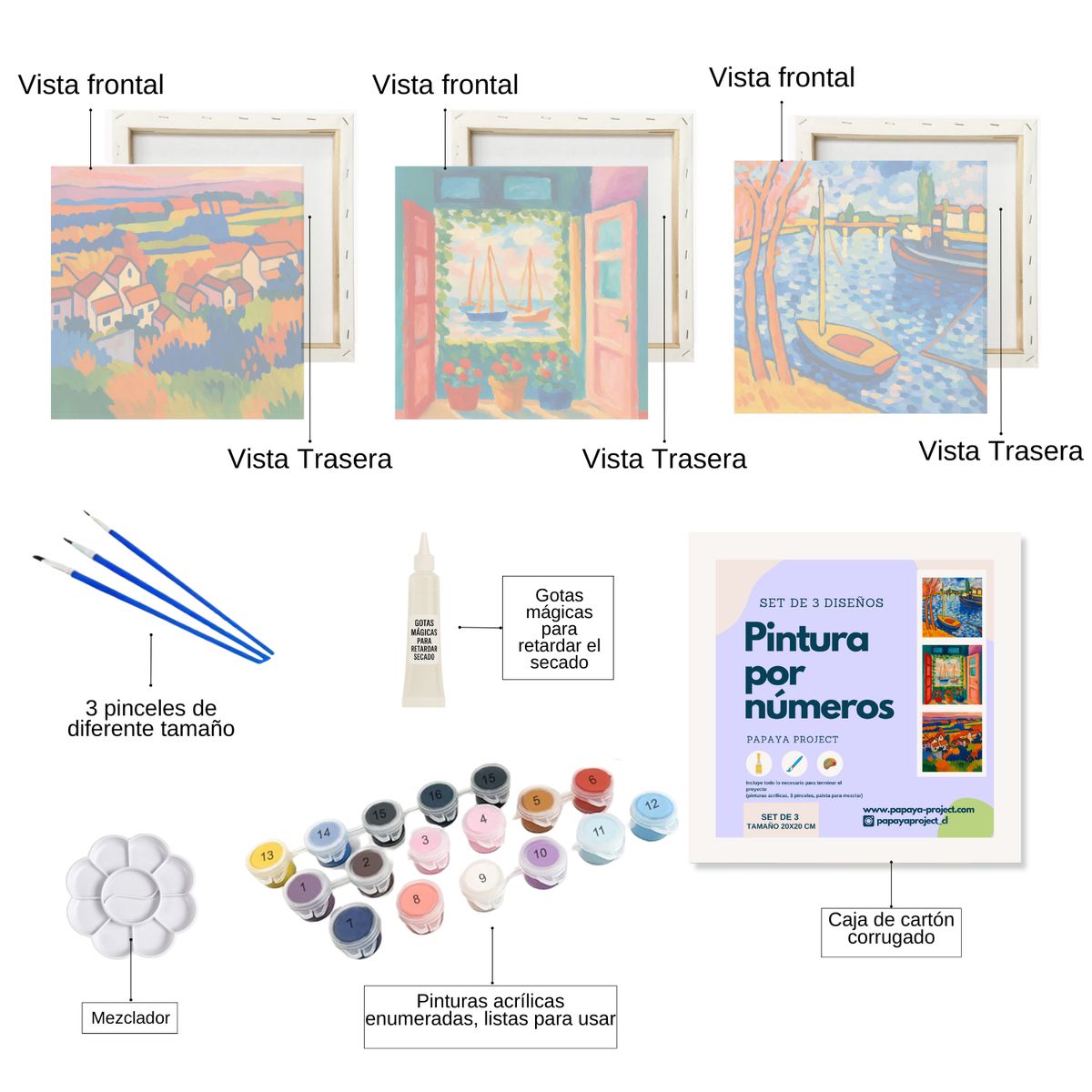 GENERICO - Set pintura por números X3 - Fauvismo - 20x20