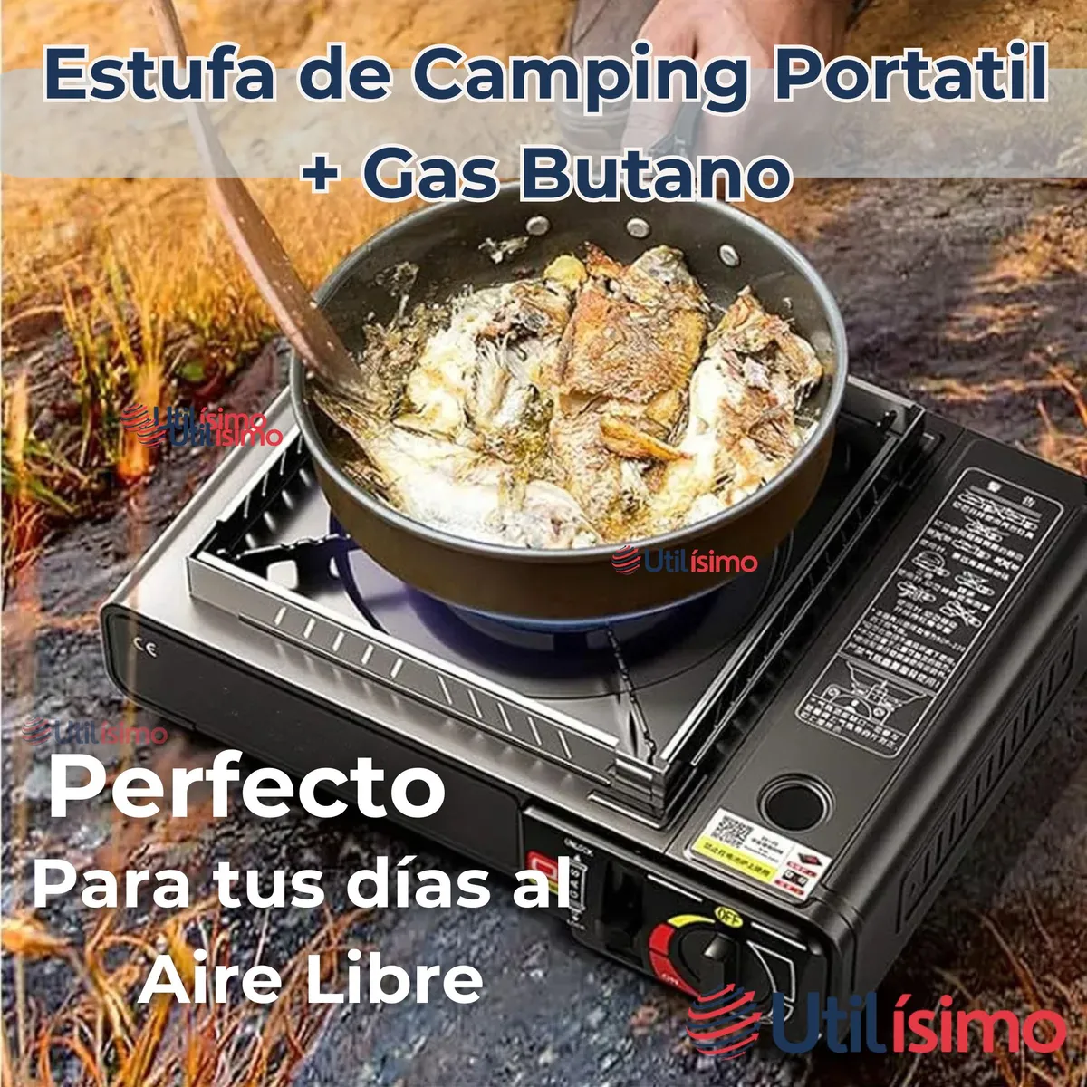 LINE - Cocina Portátil con Maletin+Cartucho Recarga Gas Butano 220g