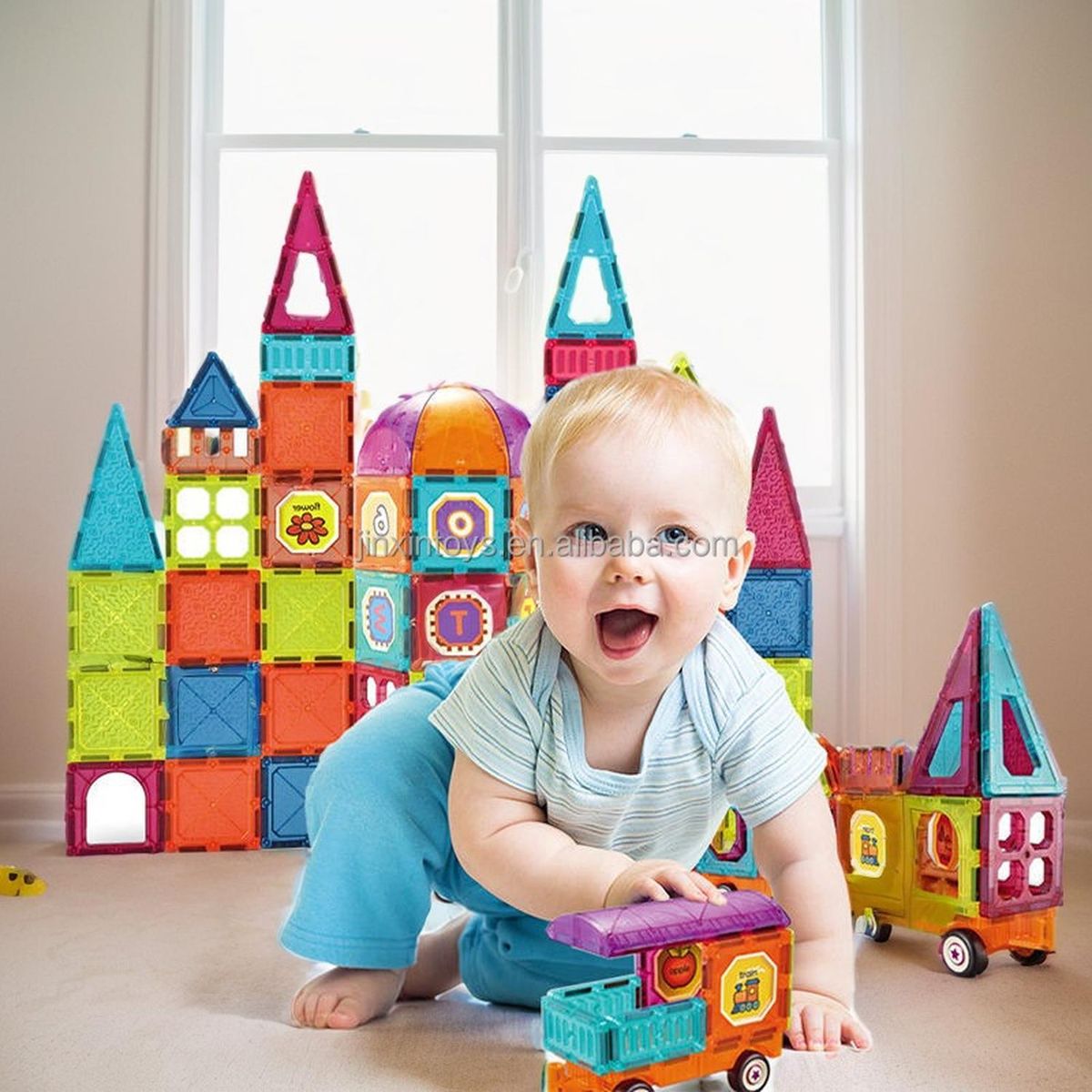 JAGIMA - Juego De Bloques Magnéticos 77 Piezas Pista Con Pelotas