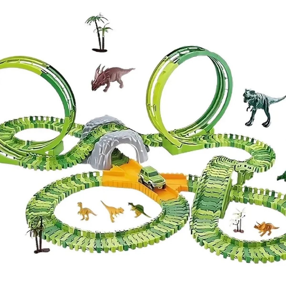 OEM - Pista Gigante XXL 244 Piezas, Autopista Flexible Dinosaurio