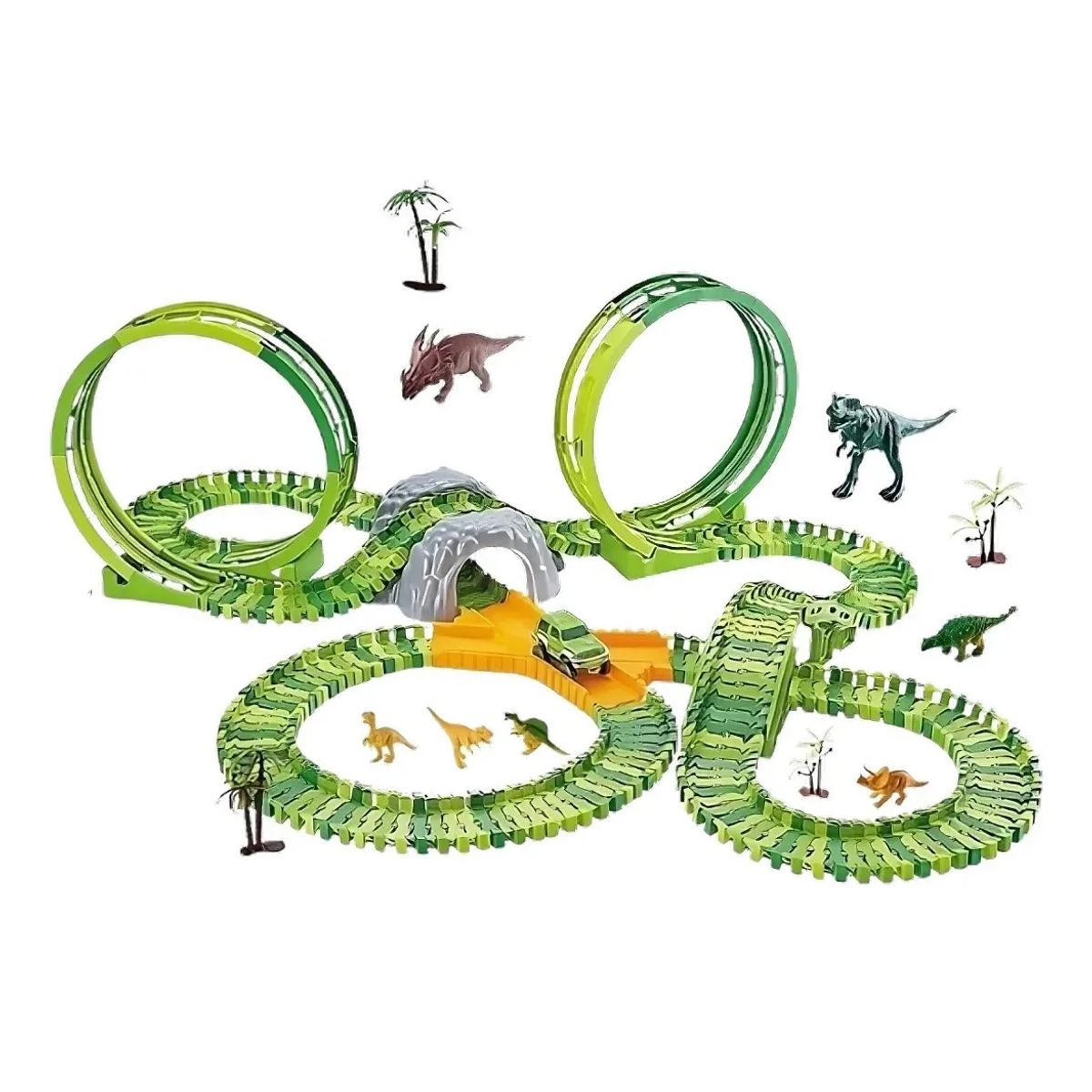 OEM - Pista Gigante XXL 244 Piezas, Autopista Flexible Dinosaurio