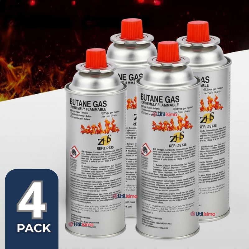 LINE - Pack 4 Cartuchos Gas Butano Cocinilla Recarga 220g Desechable