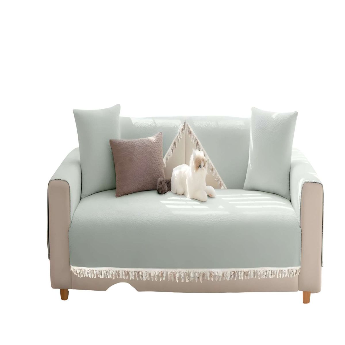 GENERICO - FUNDAS DE SILLÓN CON FLECOS 5 PIEZAS DE SILLÓN CON FLECOS VERDE MENTA