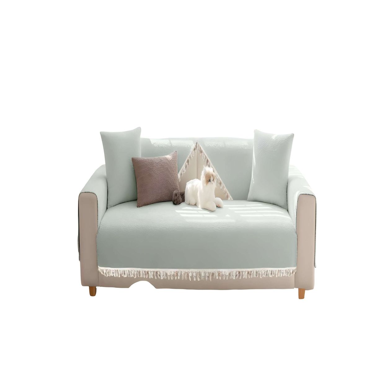 GENERICO - FUNDAS DE SILLÓN CON FLECOS 5 PIEZAS DE SILLÓN CON FLECOS VERDE MENTA