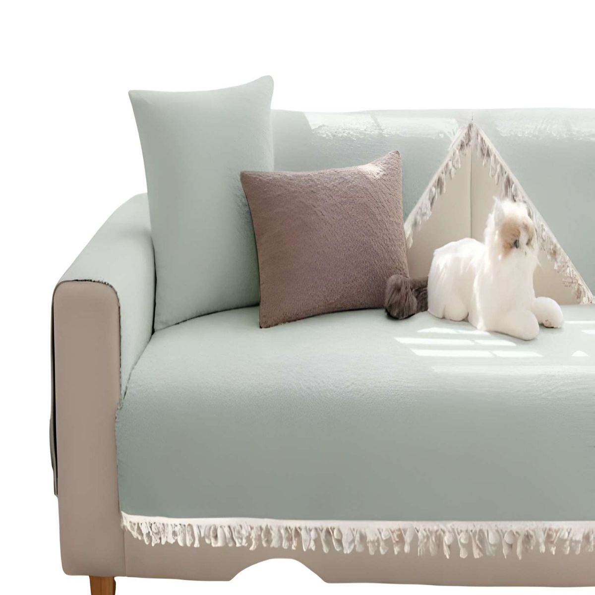 GENERICO - FUNDAS DE SILLÓN CON FLECOS 5 PIEZAS DE SILLÓN CON FLECOS VERDE MENTA