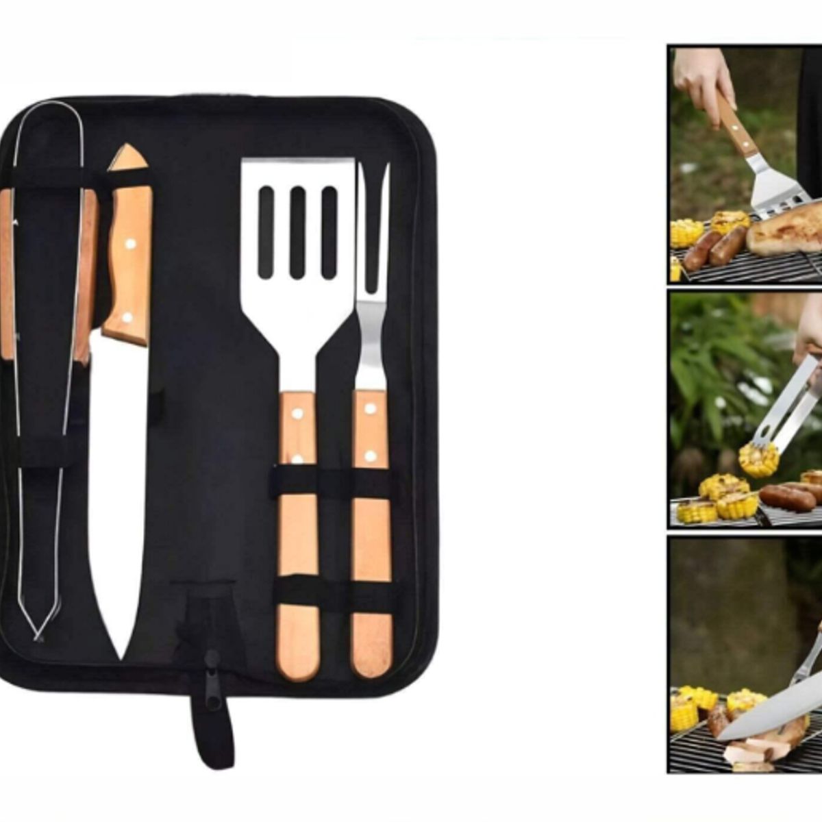 GENERICO - Set De Asado 4 Piezas Con Estuche Parrilla Asados Fiestas