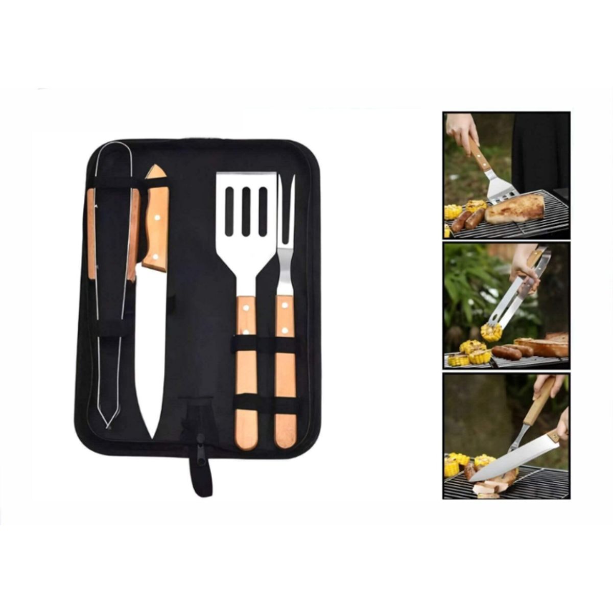 GENERICO - Set De Asado 4 Piezas Con Estuche Parrilla Asados Fiestas