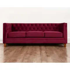 LIVING STORE - Sofá 3 Cuerpos Capitoné Felpa Burdeo