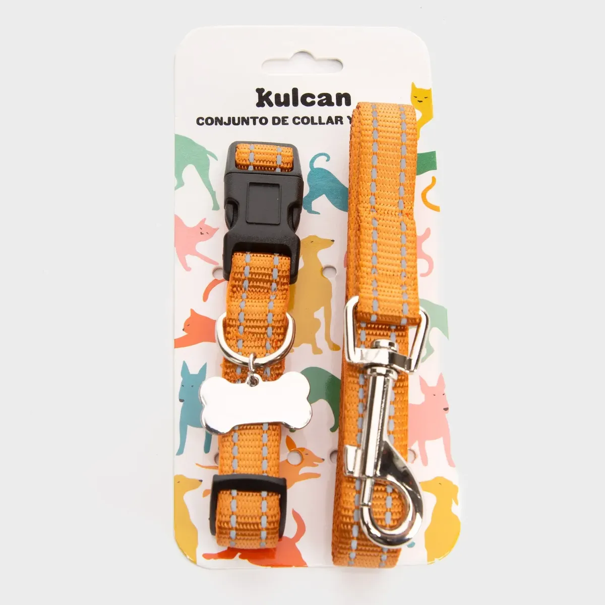 KULCAN - Collar Con Correa para Mascotas Naranja