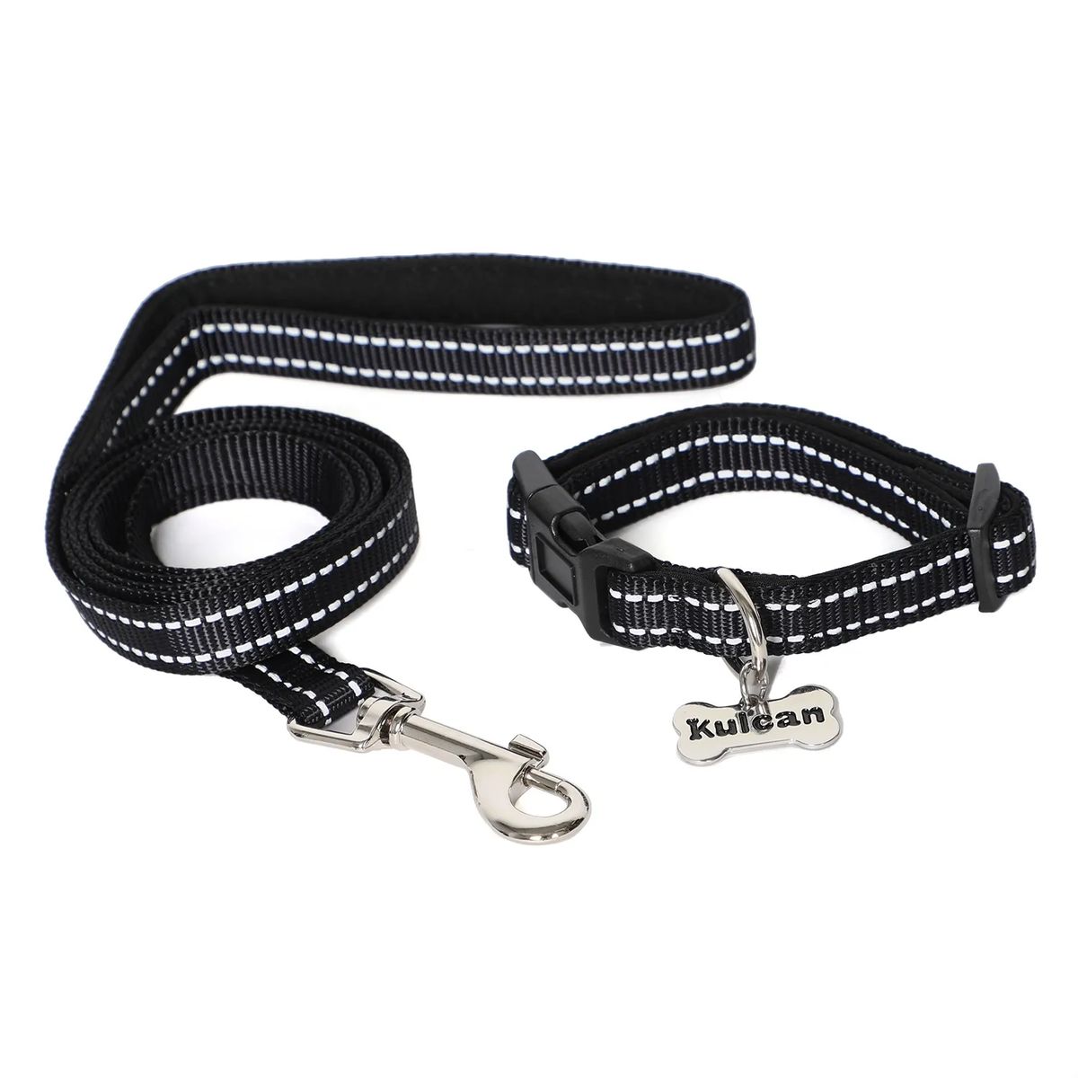 KULCAN - Collar Con Correa para Mascotas Negro
