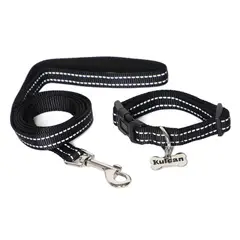 KULCAN - Collar Con Correa para Mascotas Negro
