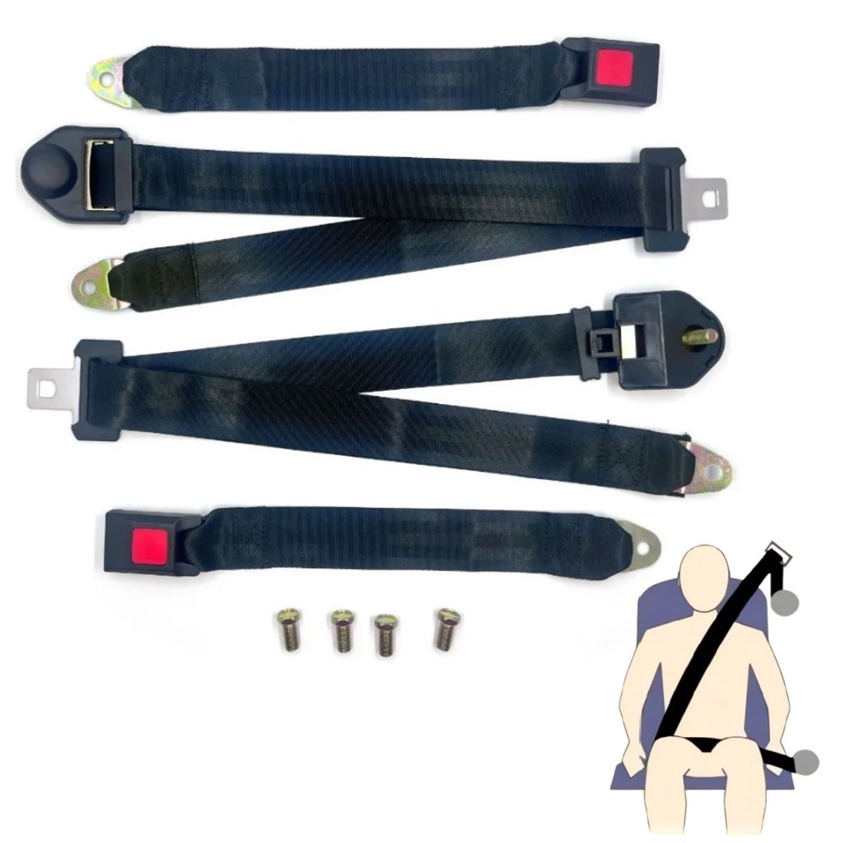 Pack 2 Cinturones Seguridad Universal 3 Puntas Color Negro, marca KUANGYE - Foto Principal