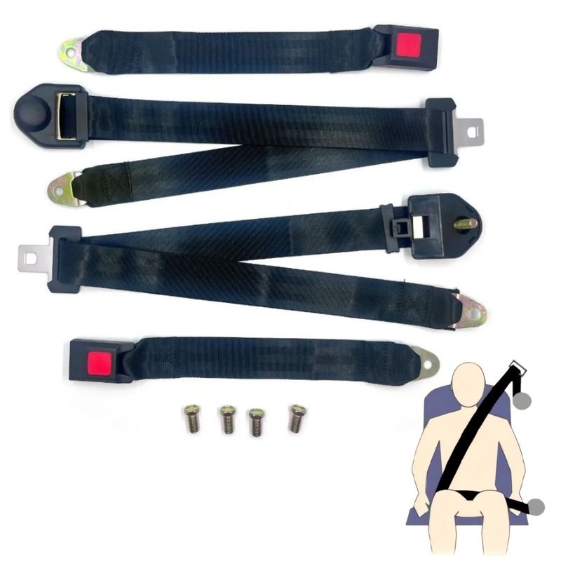 KUANGYE - Pack 2 Cinturones Seguridad Universal 3 Puntas Color Negro