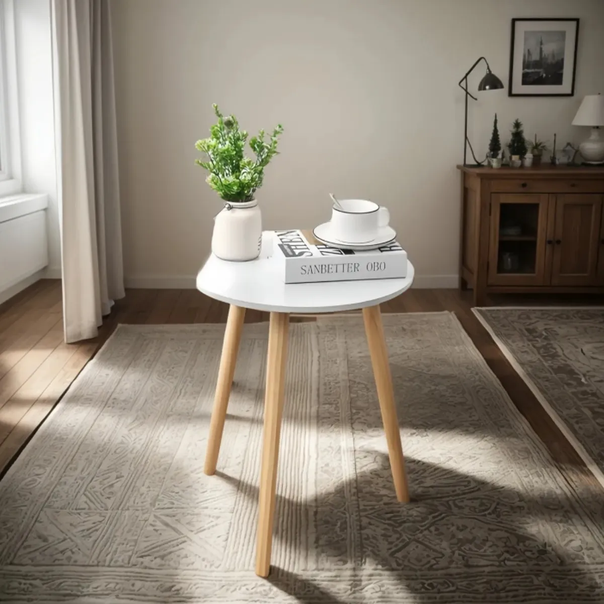 GENERICO - Mesa Auxiliar Redonda Blanca 50 cm Diámetro Estilo Nórdico