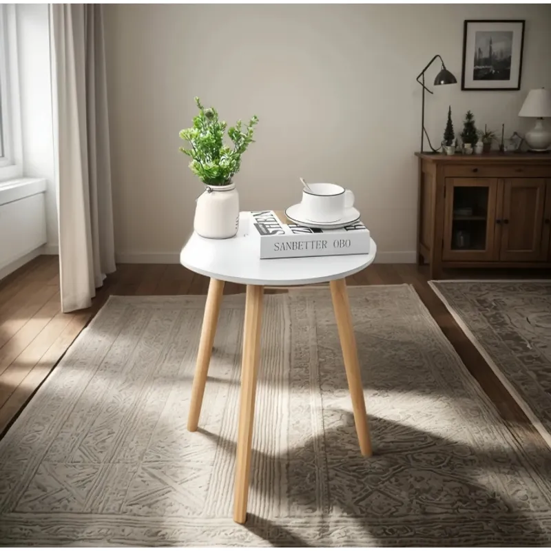 GENERICO - Mesa Auxiliar Redonda Blanca 50 cm Diámetro Estilo Nórdico